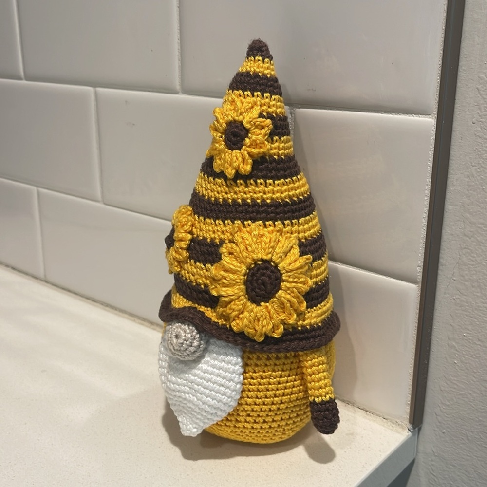 Handcrafted Sunflower Gnome Amigurumi Crochet Home Decor Flower Summer Cheer - Picture 3 of 10